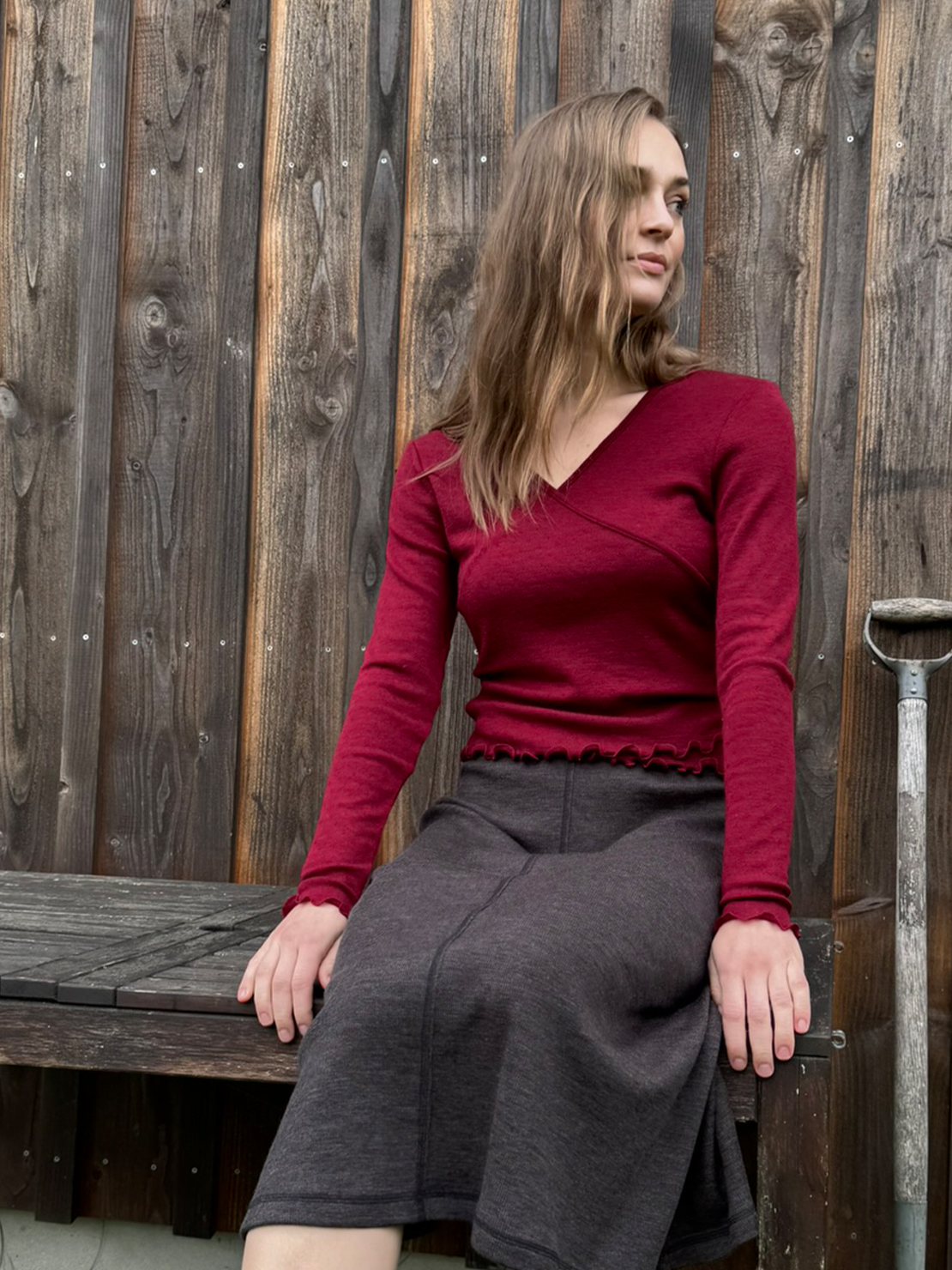 Wrap shirt eyelet merino
